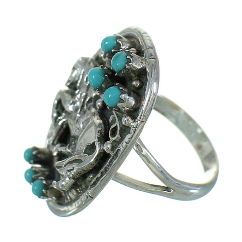 Southwest Authentic Sterling Silver Turquoise Horse Ring Size 8-1/4 QX84658